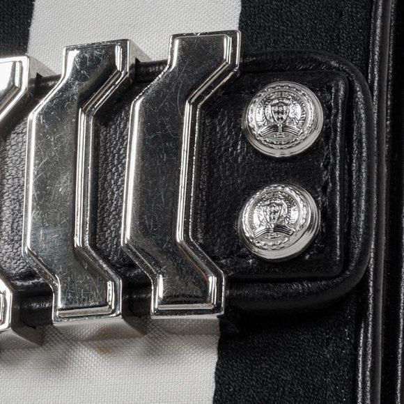 Balmain Black White Stripe Clutch Silver Tone Hardware - Picture 6 of 10